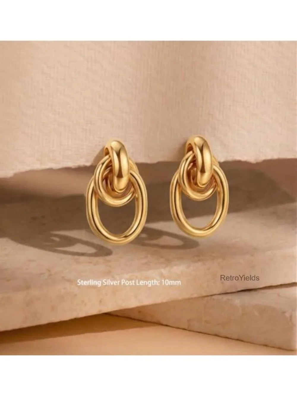 14K Gold Plated 925 Sterling Silver Knot Drop Dangle Earrings Hypoallergenic
